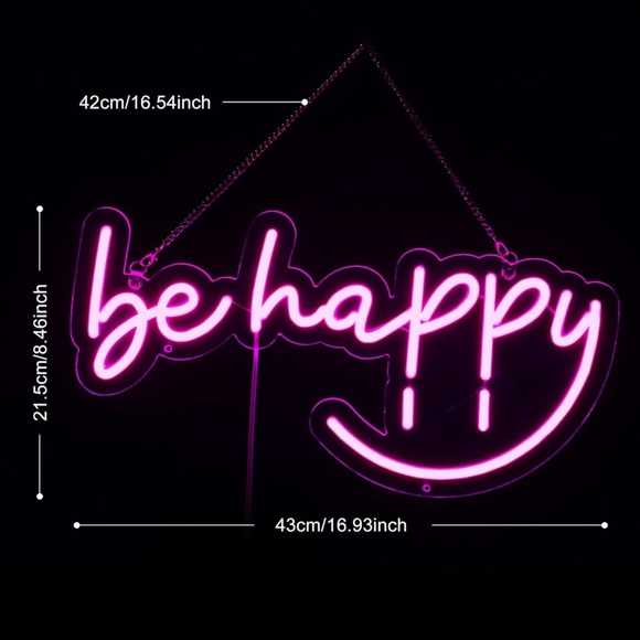 New Be Happy Neon Sign Pink Neon Sign Led Light Signs Adjustable Brightness - Picture 4 of 6